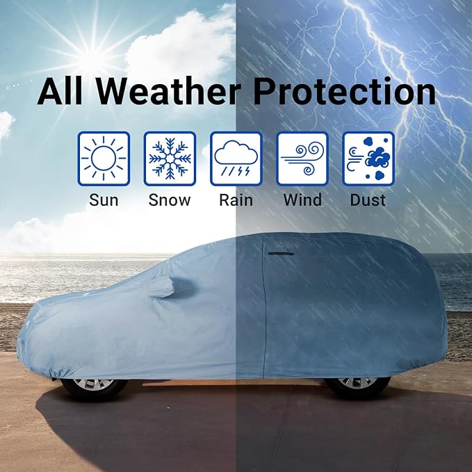 iCarCover 18-Layer SUV Car Cover Waterproof All Weather, UV Sun Protection Full Car Covers for Automobiles, GLK, 4Runner, Xterra, Forester, XC40, Q3, Liberty, SPOR-Tage, Size S57 (See Size Chart)