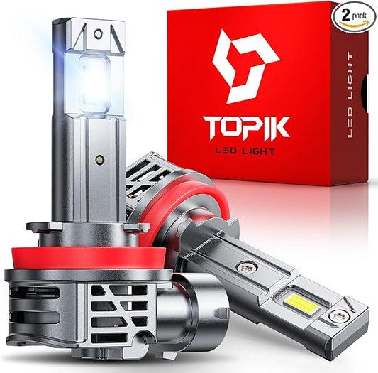 TOPIK Brightest Upgraded H11/H9 Light Bulbs, 40,000LM 800% Ultra-Bright | Real 1:1 Size Direct Replacement, Quick Install, H11/H9/H8 Fog Light Bulb, 6500K White, Pack of 2