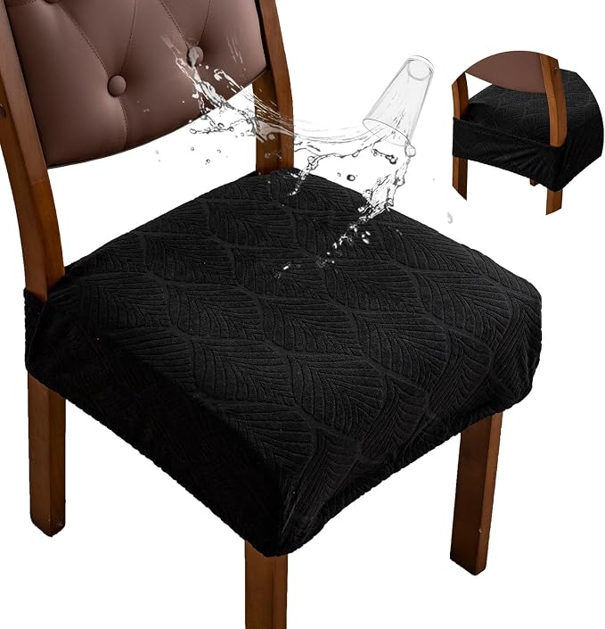 Removable and Washable Seat Covers for Dining Room Chairs Set of 6 - Waterproof Stretch Chair Seat Slipcovers, No Back Covers