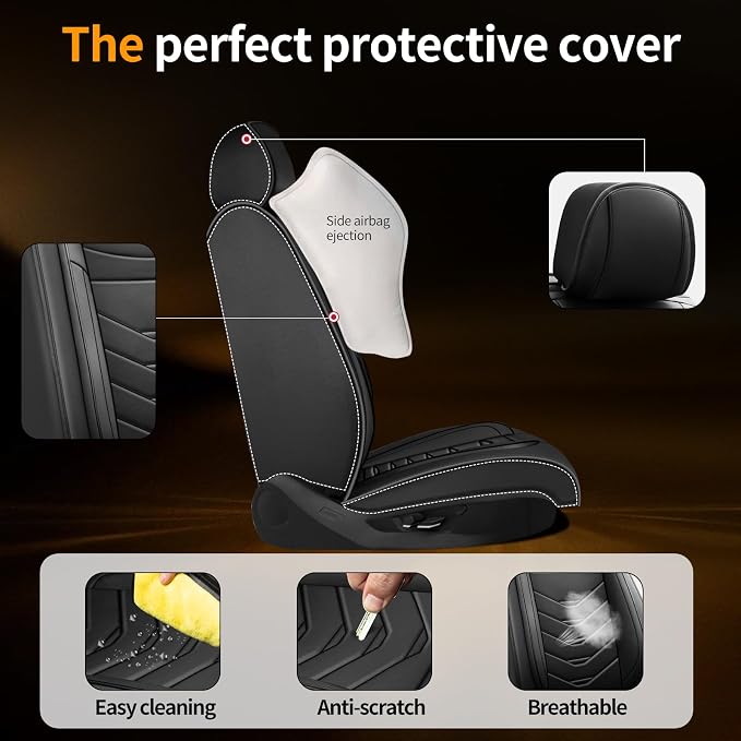 Fit CRV Car Seat Covers Compatible with Honda CRV 2013-2022 2023 2024 2025 2026.Full Coverage Waterproof Leather,All-Weather Seat Cushion Protector-Easy Installation(Full Set 5 Seats, Black)