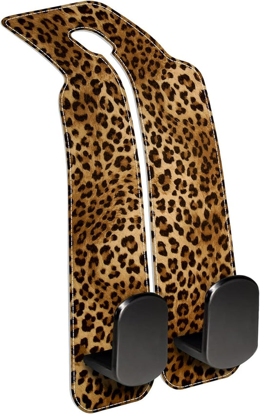 1 Pack Car Seat Headrest Hooks for Purses and Bags Abstract Brown and Black Leopard Bag Purse Holder for Car with Double Metal Hooks Car Purse Hanger Hanging Accessories