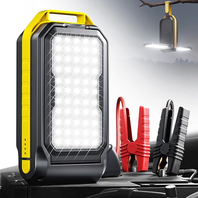 AUXITO Jump Starter: 6000A Car Portable-Battery Jumper Box with 4000LM LED Outdoor Camping Light and Power Bank Function, Up to 10.5L Gas and 10L Diesel Engines, USB Ports and Jumper Cable Included