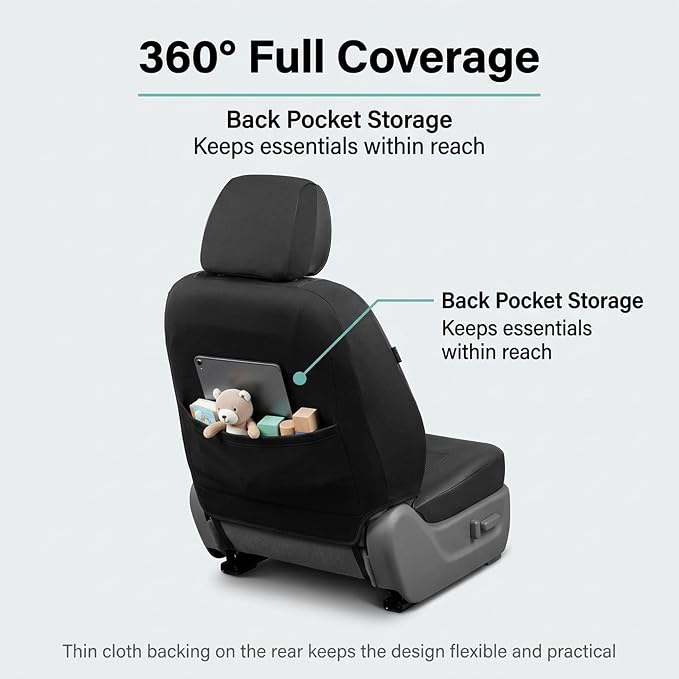 FH Group Car Seat Covers PU Leather Automotive Seat Covers Front Set, Black Seat Covers Pair Set with Gift Universal Fit Interior Accessories for Cars Trucks and SUVs