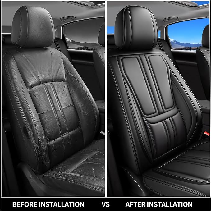 Fit Murano Car Seat Covers Compatible with Nissan Murano 2007-2024 2025 2026.Full Coverage Waterproof Leather,Compatible with Airbag,All - Weather Seat Cushion Protector(Full Set,Black)