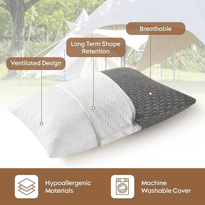 Travel Size Pillow, Compressible Memory Foam Pillow, Camping Pillow Breathable Cover for Travel Airplane Car Hiking Camping Outdoor