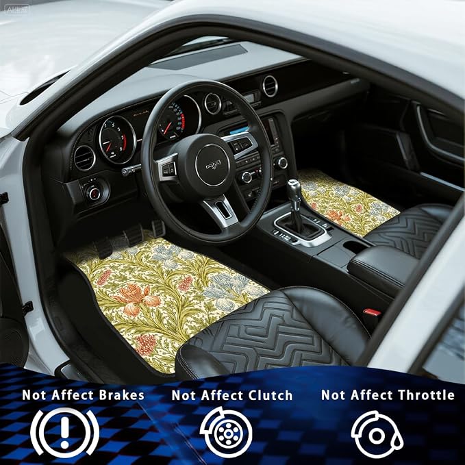 Sunflower Car Floor Mats Set of 4 Vintage Daisy Bee Wood Rustic Automotive Foot Mats Rugs Carpet for Car Non-Slip Auto Car Accessories Universal Fit Car Accessories for Truck