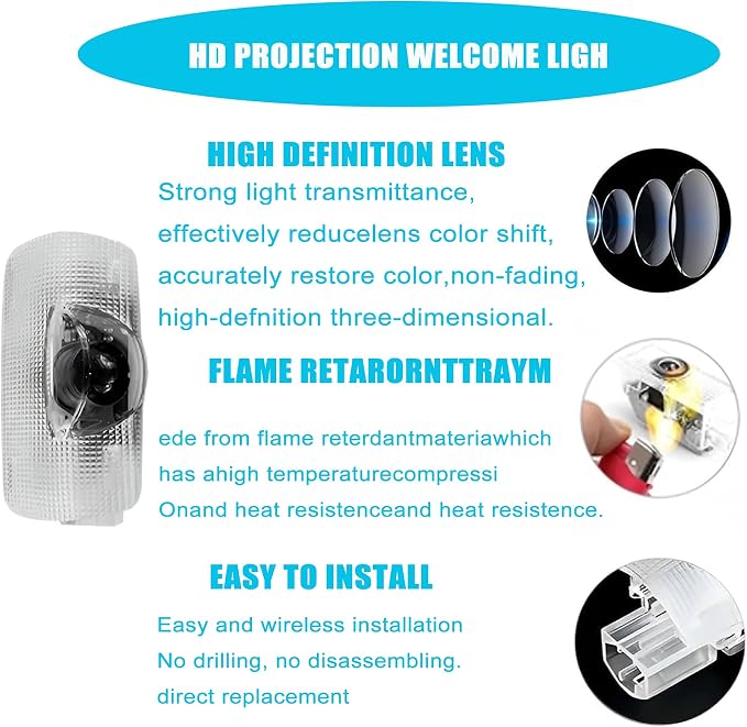 Never Fade LED Car Door Light Door Light Logo Welcome Logo Lights Accessories Compatible withLS/ES/is/LX/RX/GS/GX/RC/UX（4PCS）