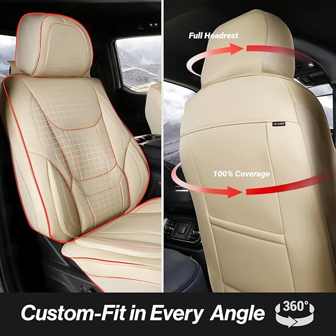 Coverland Custom Truck Car Seat Covers Front Seats for [2012-2014 Ford F150 Super, SuperCrew Cab Front Bucket Seats Rear 40/60 Split Bench Without Armrest] - Waterproof Seat Protector [Front-Beige]