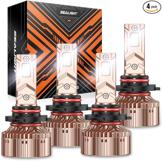 SEALIGHT X6S 9005/HB3 9006/HB4 Bulbs Combo, 900% 80000LM Ultra-Bright 9006 9005 Powersports Headlights, 60000+ Hrs HB3 HB4 Lighting Bulb with Cooling Fan, Easy Plug and Play, Pack of 4