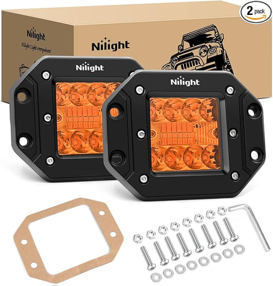Nilight Flush Mount LED Light Pods 2 PCS 42 W Amber | Spot Flood Combo Beam, Bumper Driving Fog Off Road Work Lighting for Truck SUV ATV UTV Pickup Van Boat Tractor