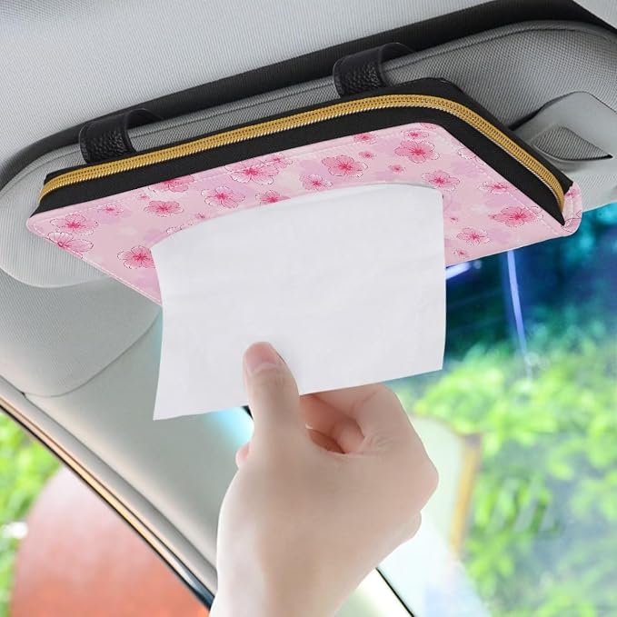 Cherry Blossoms Car Visor Napkin Box Automotive Tissue Holder Cherry Blossom Car Interior Accessories Multi Functional Tissue Case Holder