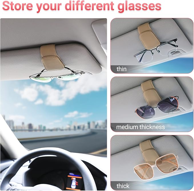 Sunglass Holder for Car Sun Visor Sunglasses Clip Car accessories -2 Packs | sun visor organizer, ticket card clip, eyeglass sunglasses holder, one-handed magnetic, anti-scratch, car stuff for women men