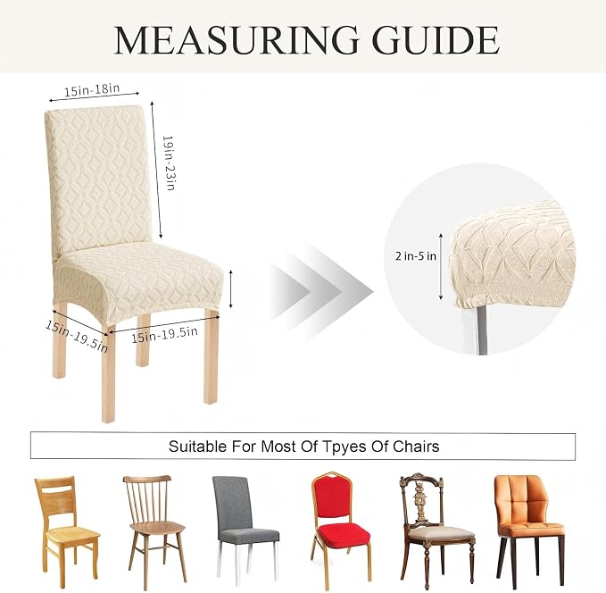 Genina Waterproof Chair Covers for Dining Room Set of 4, Removable Washable Chair Slipcover Protectors, Beige