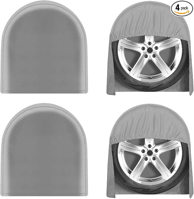 OutdoorLines Waterproof Tire Covers Set of 4 | UV Proof Trailer Wheel Cover for RV Jeep Trailer Camper Van Truck, Universal Tire Covering Fits Diameters 30"-32", Gray