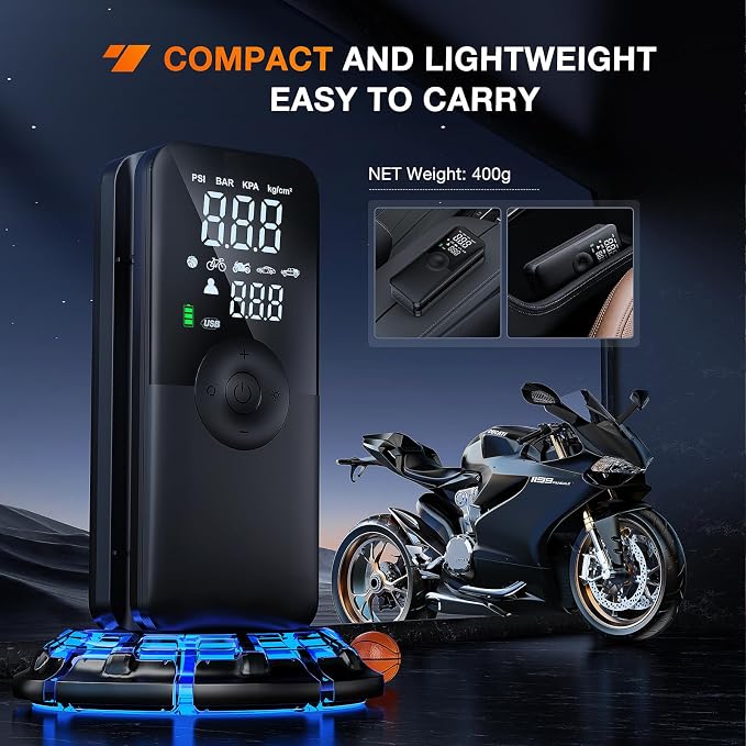 Nilight Tire Inflator Portable Air Compressor Rechargeable Battery Cordless 150PSI Faster Inflation Pump with Pressure Gauge for Car Motorcycle Bicycle Ball