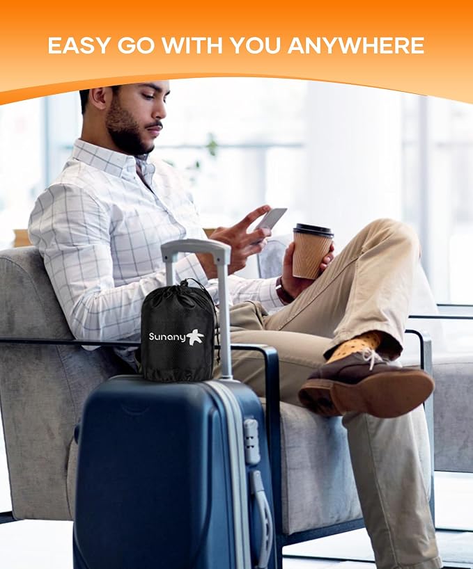 Sunany Travel Pillow, Upgraded Plane Pillow for Long Flights, Inflatable Neck Pillow Used for Airplanes,Cars,Buses,Trains,Office Napping with Eye Mask,Earplugs (Gray)