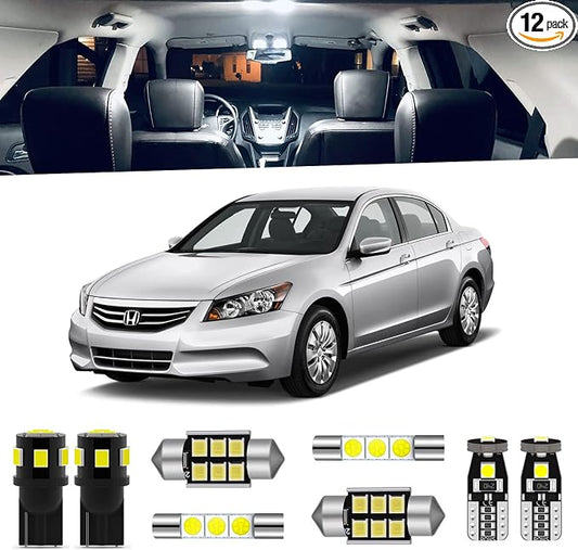 12-Pieces Accord LED Interior Light Kit for Honda Accord 2003 2004 2005 2006 2007 2008 2009 2010 2011 2012 White 6000K Interior LED Lighting Package + License Plate Lights, Install Tool
