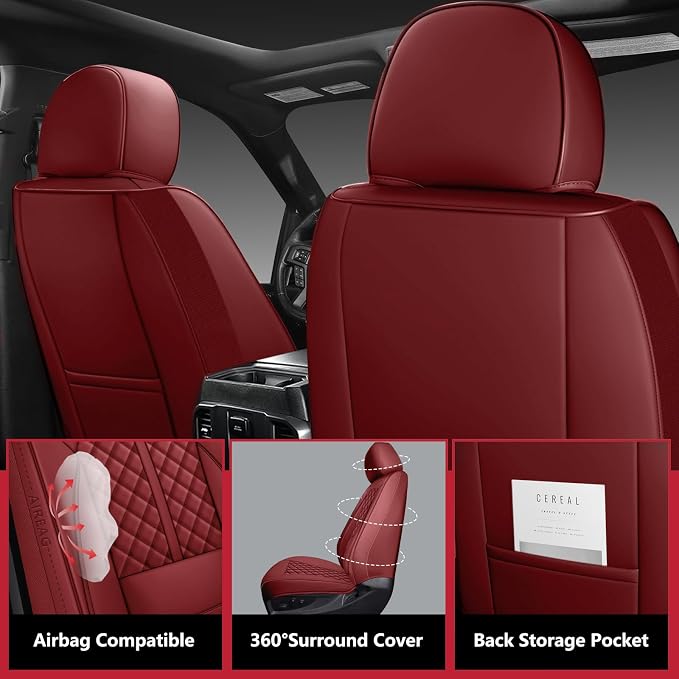 Wrangler Seat Covers 2007-2017,Custom Fit for Jeep Wrangler JK JL 4 Door Unlimited Sahara/Sport/Rubicon X 392 Willys,Waterproof Faux Leather and Lumbar Support (Wine Red, Full Set-5 seats(07-17))