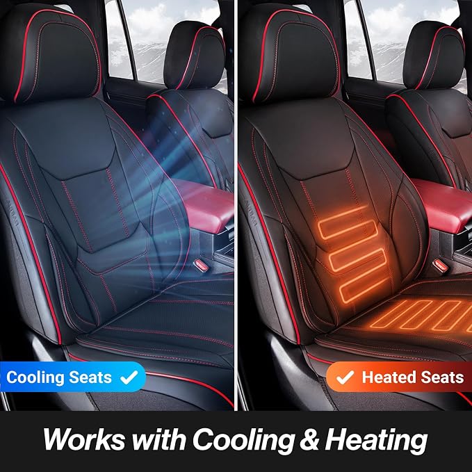 Coverland Custom Truck Car Seat Covers Front Seats for [2004-2011 Ford Ranger Super Cab Bucket Seats] - Protector Water Resistant Leather Memory Form Seat Cushion [Front - Black with Red Stitching]