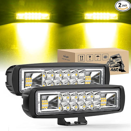 Nilight 6 Inch Yellow LED Light Pods 2 PCS 60 W | Flood Spot Combo Beam Off Road Work Driving Fog Lighting for 12V 24V ATV UTV Pickup Truck Tractor Boat