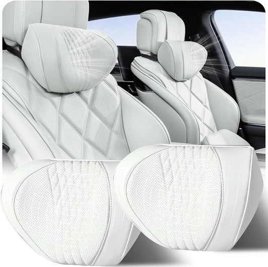 Car Neck Pillow 2-Pack - Premium Memory Foam Headrest with Soft Nappa Leather Feel, Ergonomic Support for Long Drives, Fits Most Vehicles (2, Grey)