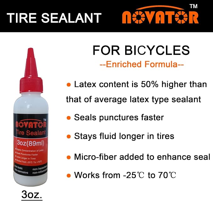 NOVATOR Endurance Bike Tire Sealant for Tubeless, Tubulars, Tubes, Seals Faster, Lasts Longer, Micro-Fiber for MTB, Road, Gravel Bicycle Tires