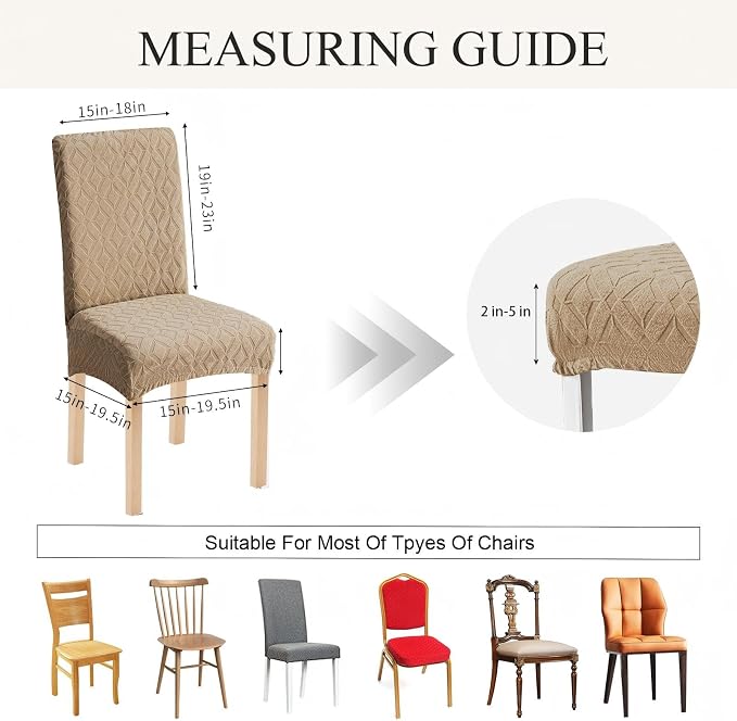 Genina Waterproof Chair Covers for Dining Room Set of 4, Removable Washable Chair Slipcover Protectors, Khaki