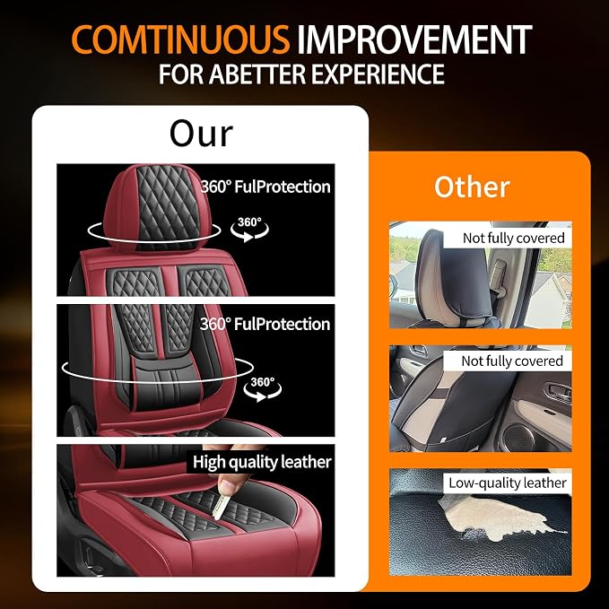Fit Altima Car Seat Covers Compatible with Nissan Altima 2010-2024 2025 2026.Full Coverage Waterproof Leather,All-Weather Seat Cushion Protector-Easy Installation(Full Set,Red)