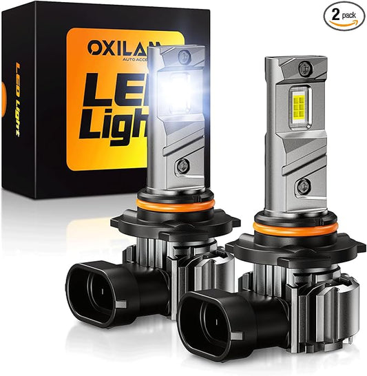 OXILAM Upgraded 9005 HB3 Bulbs, 1100% Brightness Increase, 6500K Cool White, Compact 1:1 Size, High-Speed Cooling Fan, No Flicker, Plug and Play, Pack of 2