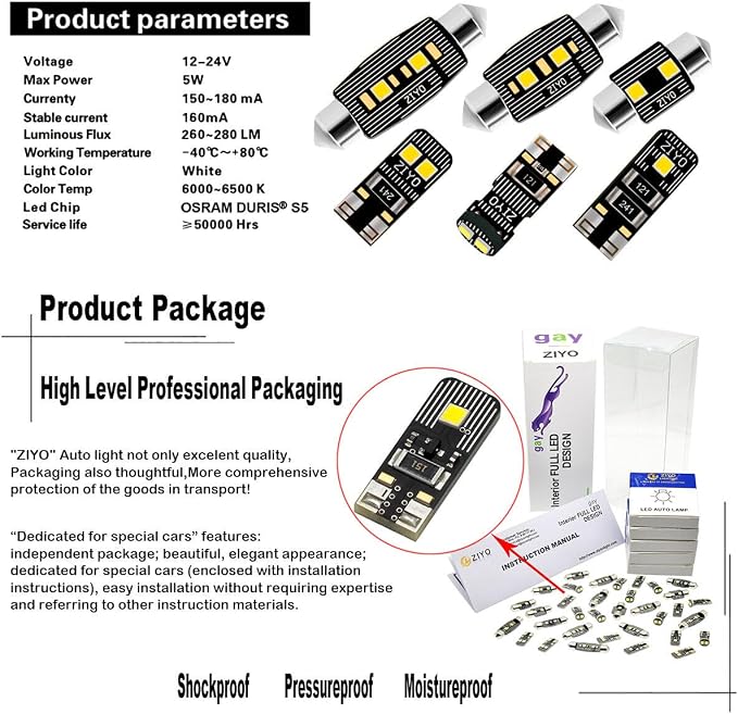 ZIYO LED Interior Light Kit Replacement for MINI COOPER 2001-2016, 6000K White Dome Light Bulbs Accessories Package Upgrade Error Free (Mini Clubman R55 (2011-2014))