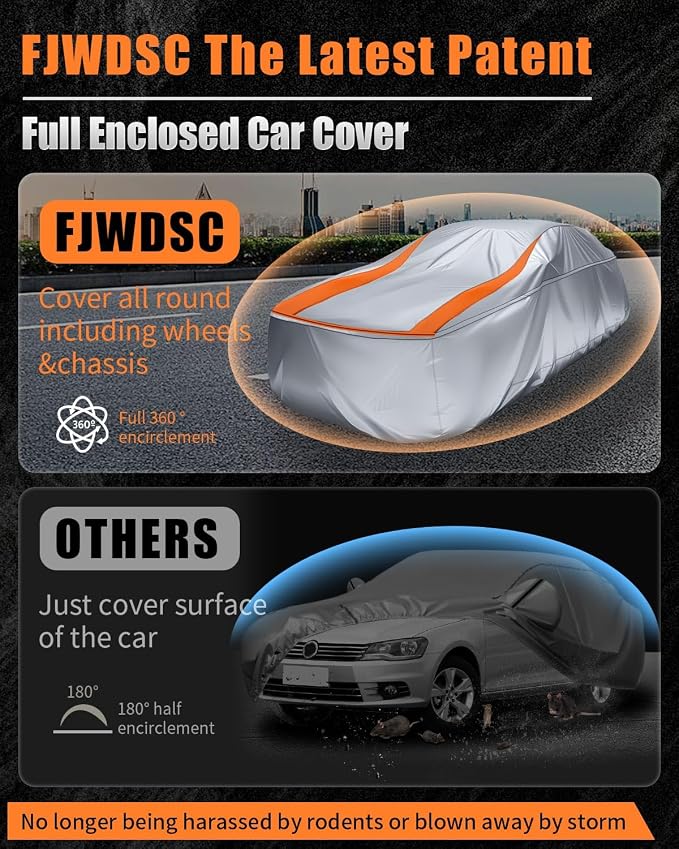 Full Enclosed Sliver Car Cover Universal Fit Impala/El Camino/Caprice/Bel Air/Biscayne,Dodge Charger Daytona,7 Series,Benz S,Audi A8/S8,Lexus LS,CT6,Continental Sedan/Coupe Length 204-216 in