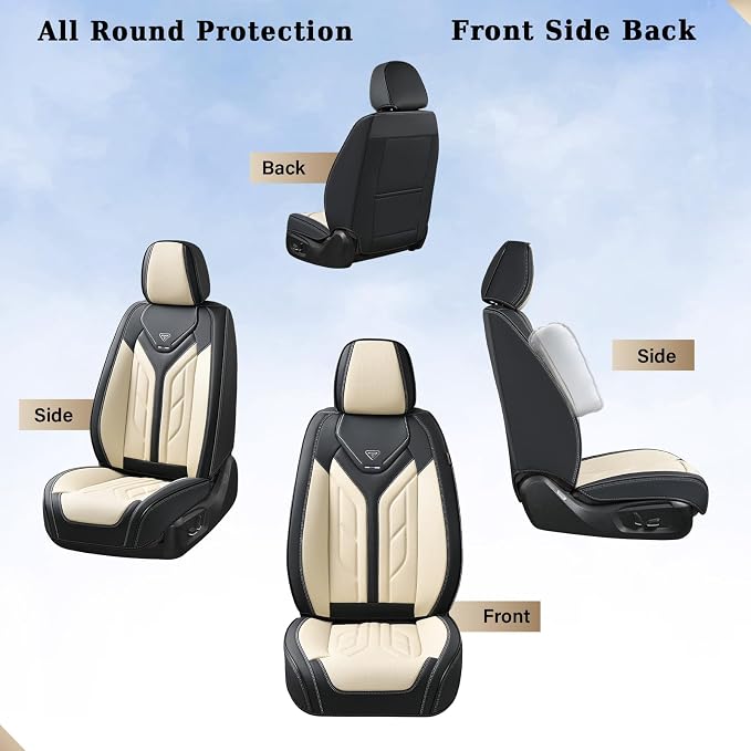 Coverado Seat Covers, Car Seat Covers Full Set, Leather Seat Covers for Cars, Automotive Seat Covers Car Seat Protector Car Accessories Fit for Most Sedans SUV Pick-up Truck(Black&Beige)