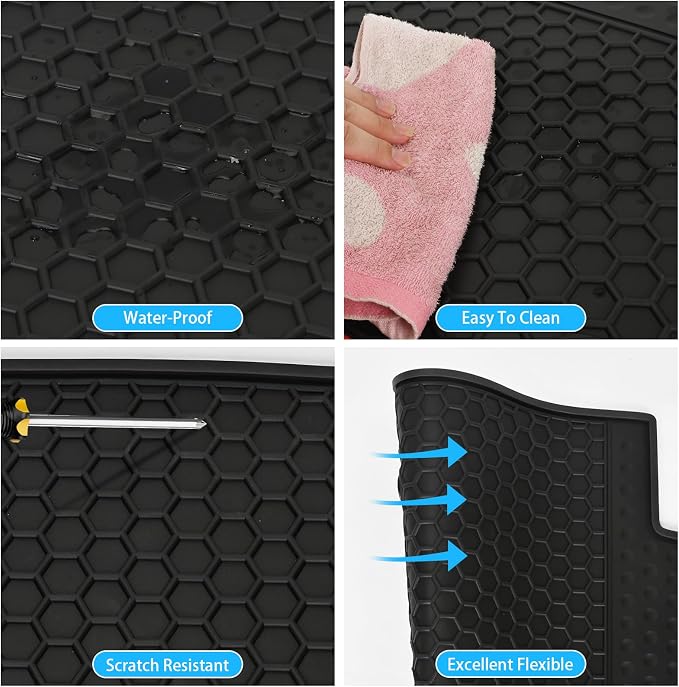 Car Floor Mats Custom Fit for Toyota Highlander 2014-2019 Black Rubber Auto Liner Mats All Weather Protection Heavy Duty Odorless