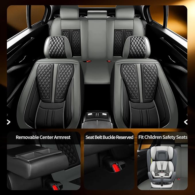 Fit Rogue Car Seat Covers Compatible with Nissan Rogue 2010-2024 2025 2026.Full Coverage Waterproof Leather,All-Weather Seat Cushion Protector-Easy Installation(Full Set,Grey)