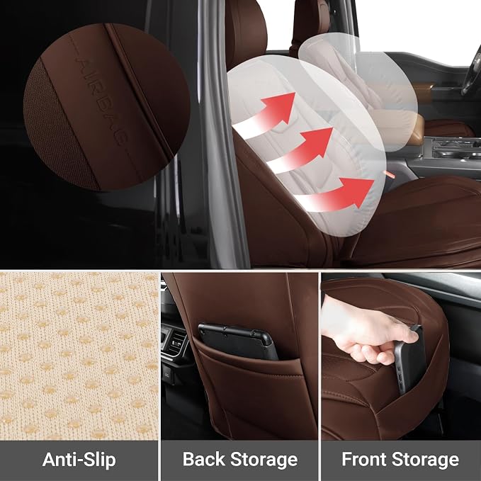 Coverland Custom Truck Car Seat Covers Front Seats for [2020-2025 RAM 1500 TRX Crew Cab] - Protector Car Seat Cover Water Resistant Leather Memory Form Back Support Seat Cushion [Front-Dark Brown]