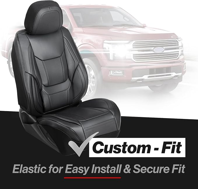 Coverland Custom Truck Car Seat Covers Front Seats for [2007-2013 Chevy Silverado 1500 Crew, Extended Cab] - Protector Cover Water Resistant Leather Memory Form Back Support Seat Cushion [Front-Black]