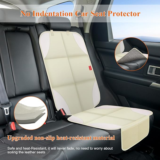 Car Seat Protector, 600D Fabric Seat Protectors, 2 Pack with Non-Slip Backing, Thick Padding, Mesh Storage Pockets