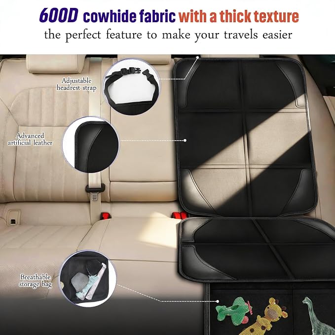 Bacgnyer Car Seat Protector 2 Pack, with Non-Slip Backing and Mesh Pockets | Carseat Seat Protectors for Child Baby Car Seat Mat Vehicle Pet Cover, Waterproof & Durable 600D Fabric Car Seat Cover