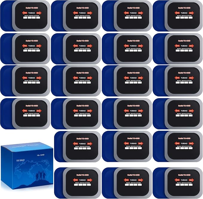 Tallew 20 Pcs Tire Patch Heavy Duty Rubber Patches Radial Repair Patch Tube and Tire Plug Kit Emergency Repair Tool for Puncture Car Truck Bus Tractor Vehicle