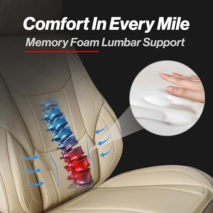 Coverland Custom Truck Car Seat Covers Front Seats for [2003-2006 GMC Sierra 2500HD, 3500HD Crew Cab Captain Seats] - Protector Water Resistant Leather Memory Form Seat Cushion [Front-Beige]