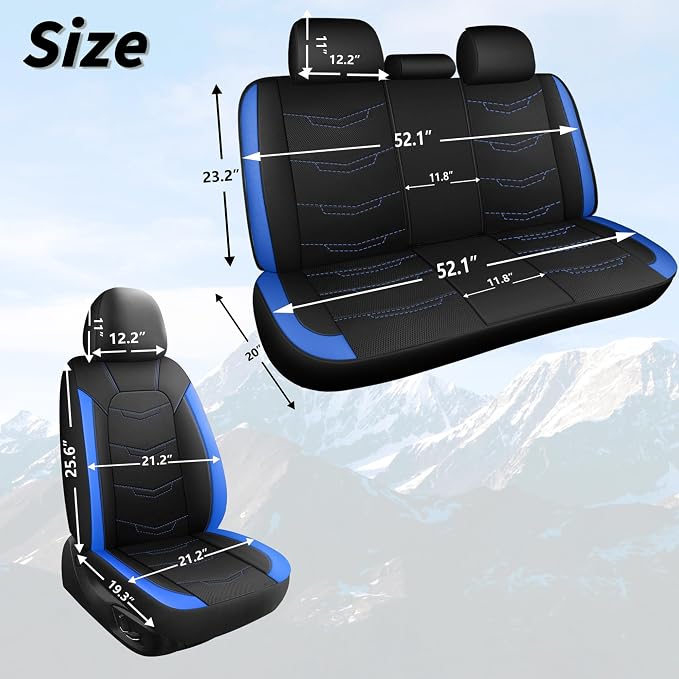 HChengkikz Car Seat Cover, Breathable and Sporty (Black + Blue) | Leather, Universal Fit for Most SUVs, Cars, Sedans, Trucks, Airbag Compatible, Easy to Install