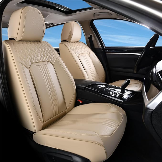 Coverado Seat Covers, Car Seat Covers Front Seats, Beige Seat Cover, Waterproof Car Seat Cushion, Front Car Seat Covers Leatherette Car Seat Protector Universal Fit Most Cars