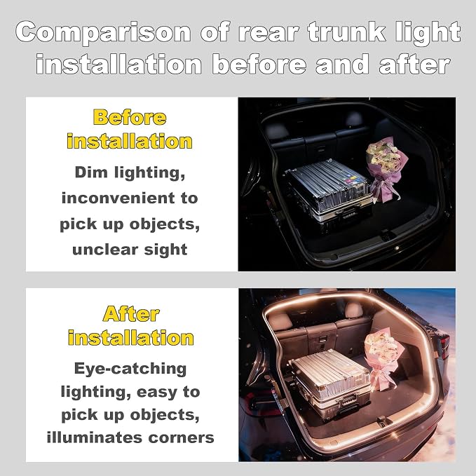 Trunk LED Ambient Neon Light Strips for Tesla Model Y & Juniper (2021-2026) - Waterproof Silicone, High Brightness, APP-Controlled, Auto On&Off, for Car Trunk & Camping Atmosphere (Cool White)