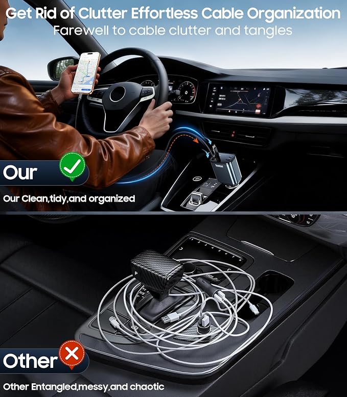 Retractable Car Charger, 4 in 1 Fast Charger USB C Car Truck Accessories for Men Women, Car Accessories for Valentines Day Gifts for Him Her, for iPhone 17 Pro Max/16 Pro Max/15 Pro Max,Galaxy