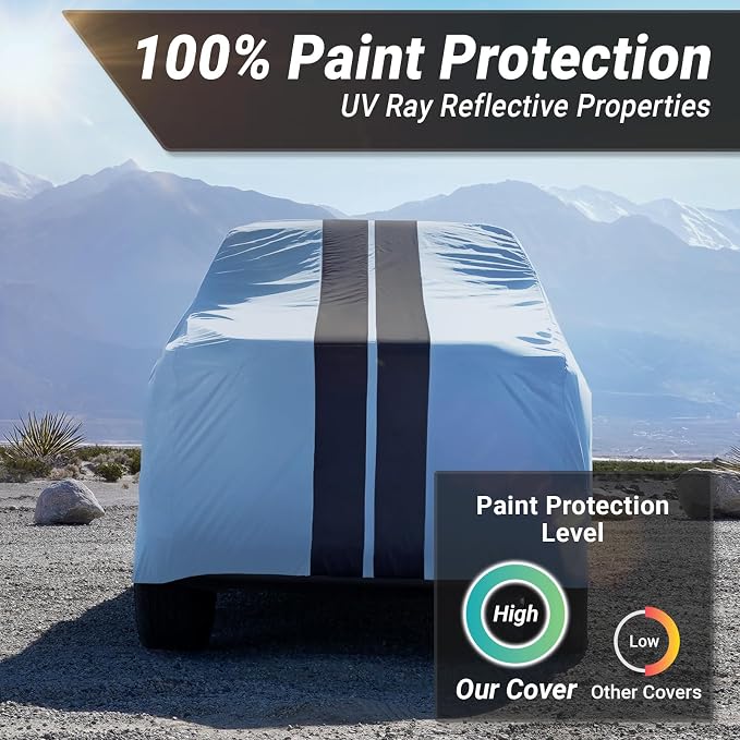 iCarCover Premium Heavy Duty Truck Car Cover - Waterproof All Weather Rain Snow UV Protection, F-150 Extended Cab, F-250, F-350 Crew Cab, Extended Cab, Size T87 (See Size Chart), Stripe - Gray/Black