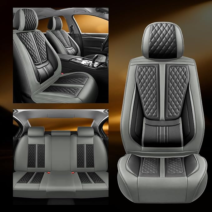 Fit Sentra Car Seat Covers Compatible with Nissan Sentra 2008-2024 2025 2026.Full Coverage Waterproof Leather,Compatible with Airbag,All - Weather Seat Cushion Protector(Full Set,Grey)