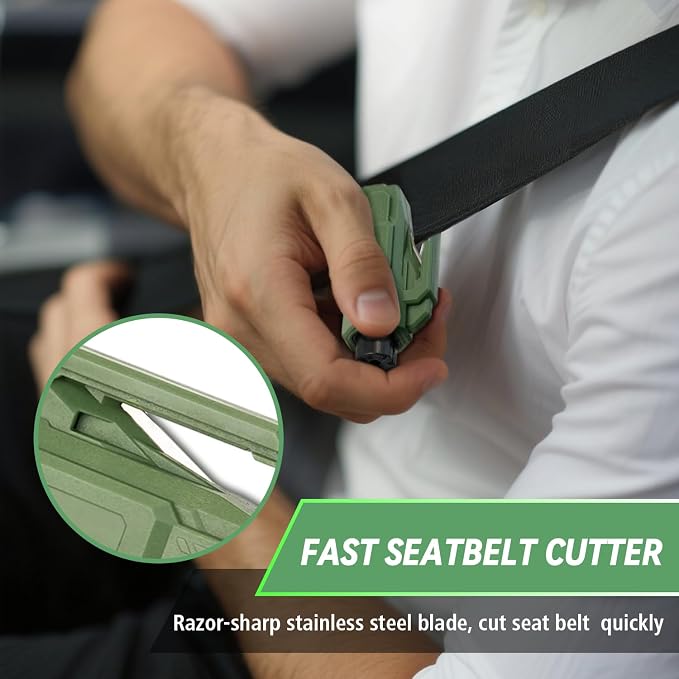 SINSEN Window Breaker Seatbelt Cutter, Car Safety Hammer Escape Tool for Visor Clip, Portable Escape Kit, 2 Pack