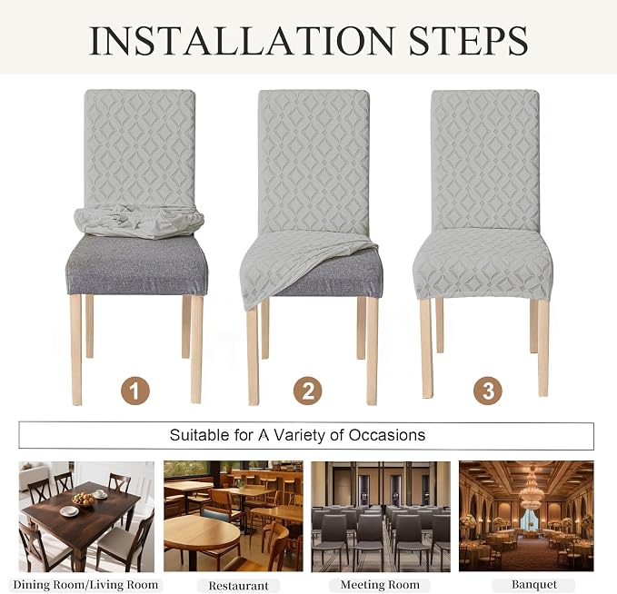 Genina Waterproof Chair Covers for Dining Room Set of 2, Removable Washable Chair Slipcover Protectors, Light Gray