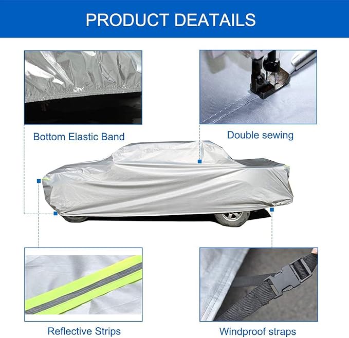 KouKou Truck Cover Waterproof All Weather, 6 Layers Full Pickup Cover, Universal Fit for Chevy C10, Ford F100, RAM 1500, Sierra 1500, Silverado 1500 Regular Cab Single Cab Truck. (up to 210 inches)