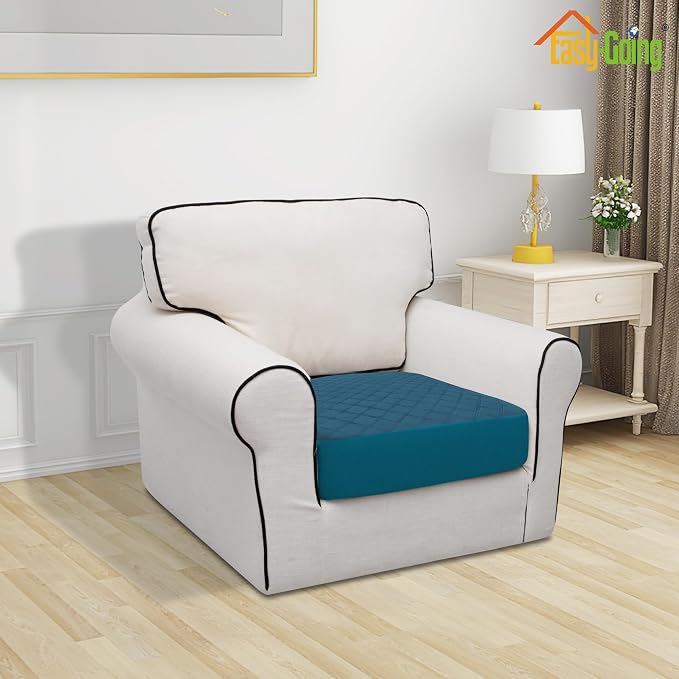 Easy-Going Waterproof Oversized Chair Cushion Covers, Non-Slip Leakproof Sofa Seat Cushion Slipcovers, Quilted and Stretch Furniture Protector (1-Piece Oversized Chair Cushion, Peacock Blue)